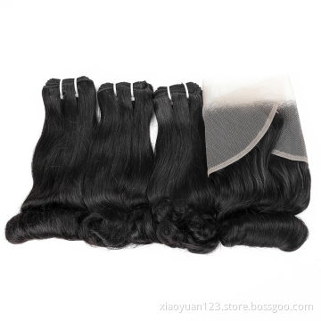 Mayqueen Wholesale 10A Grade 100% Virgin Brazilian Hair Egg Curl Peruvian Virgin Hair Bundles with Lace Frontal Closure